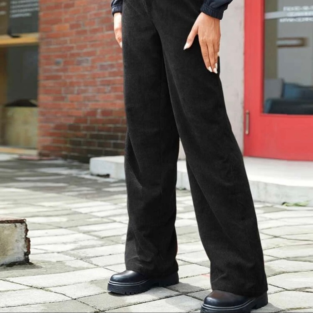 SHEIN Solid High Waist Corduroy Straight Leg Pant size small